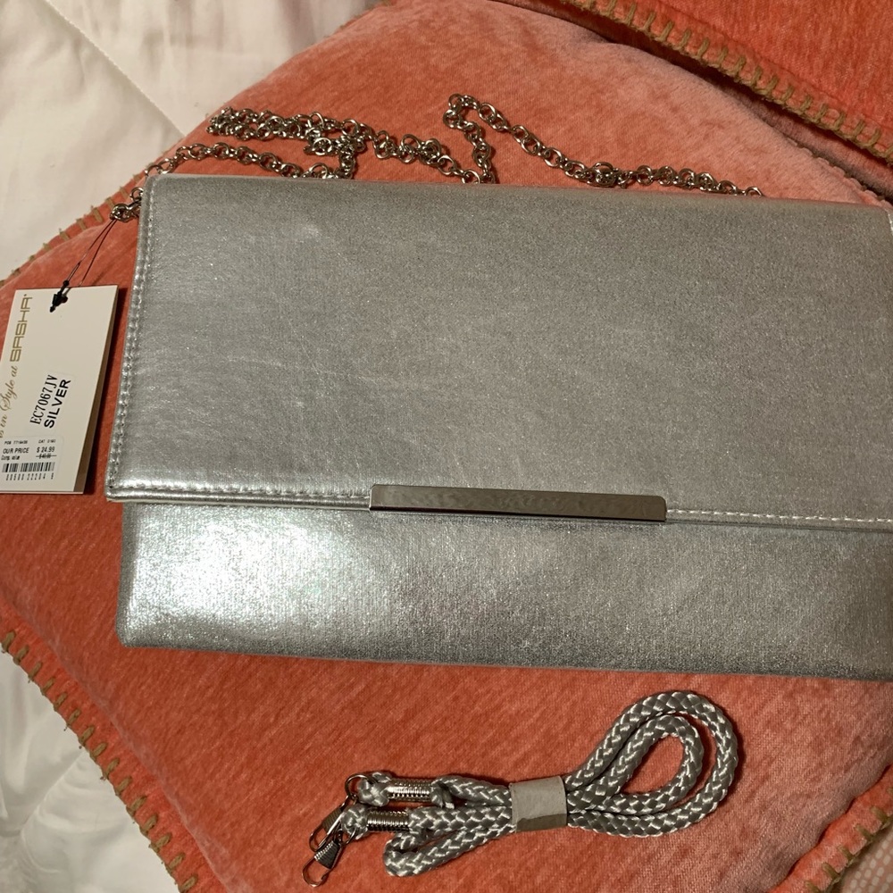Silver purse and silver shoes